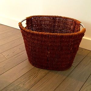 Handwoven Basket with Stainless Steel Handles (Color: Burnt Orange)